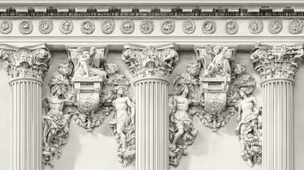 Obraz premium Wallpaper with vintage Roman columns and sculpture motifs, perfect for a historical ambiance, isolated on white