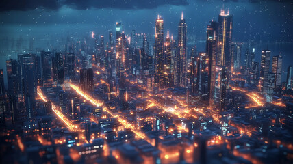 Fototapeta premium 夜の輝く都市景観