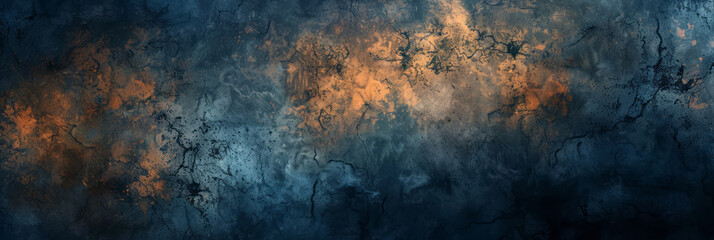 A dark, smoky background with subtle grunge textures creates an abstract and atmospheric design with rough strokes.