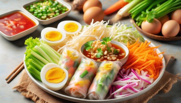 vegetable poh piah  on the table