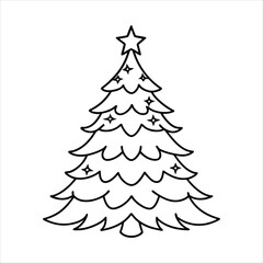 Obraz premium Christmas Tree vector illustration in black and white - Christmas tree lights Clipart Design 