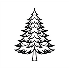 Obraz premium Christmas Tree vector illustration in black and white - Christmas tree lights Clipart Design