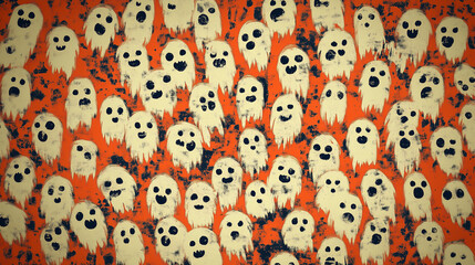 Orange Halloween pattern with ghosts