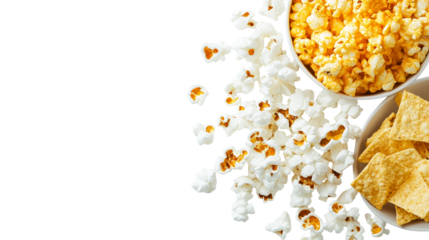 A bowl of buttery popcorn and crispy chips, the perfect snacks for your movie night or party