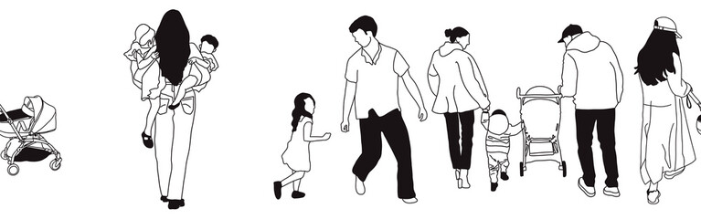 Hand-drawn doodle family border. Outline family clipart. Hand-drawn black art.