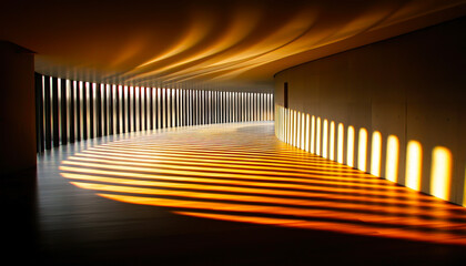Striking interplay of light and shadow creates a mesmerizing pattern on the floor of a modern architectural space.