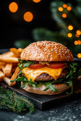 Delectable Gourmet Cheeseburger with Fresh Ingredients and Crisp Fries
