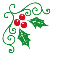 Logo adorno de Navidad. Línea de decoración de caligrafía con hojas y bayas de acebo como esquina para felicitaciones y tarjetas © teracreonte