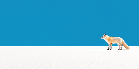 Red Fox Standing on White Sand Against a Blue Sky