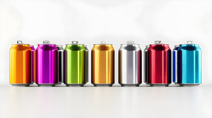 Fototapeta premium Group of soda cans arranged neatly in a row