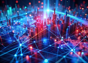 Glowing Red and Blue Data Visualization for Financial Analysis and Technology Insights