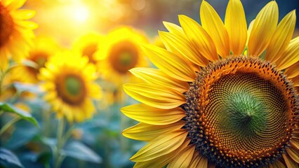 Obraz premium Close-up detail shot of sunflower blooms with intricate textures and delicate details, close-up shot, abstract patterns
