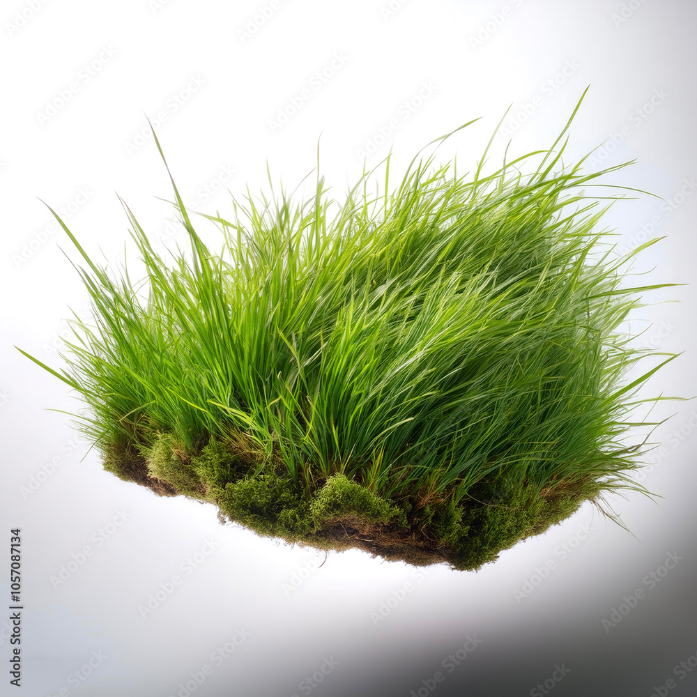 Wall mural patch of grass floating or flying isolated white background
