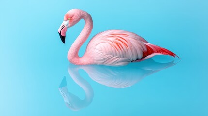 Naklejka premium Pink Flamingo Floating in Blue Water Tropical Bird Exotic Wildlife Caribbean Summer B