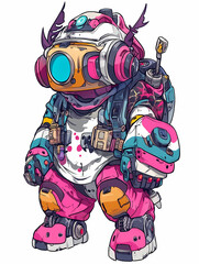 Fototapeta premium Mystical Yokai Chibi in Solarpunk and Synthwave Style: Anime Illustration