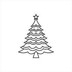 Obraz premium Christmas Tree vector illustration in black and white - Christmas tree lights Clipart Design 