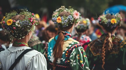 Fototapeta premium People wearing traditional costumes at a folk music festival in Europe