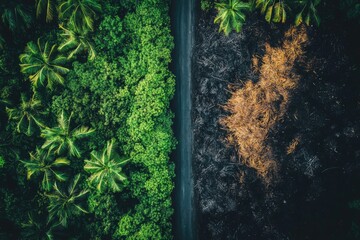 Aerial view of deforested area of the Amazon rainforest caused by illegal mining activities, created with Generative AI
