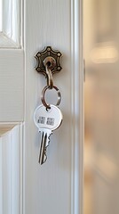  Open door to a new home with key and home shaped keychain, Mortgages, Moving, New Location 