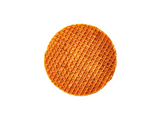 Stroopwafel isolated on a white background. Traditional Dutch waffle caramel cookie. Delicious...