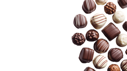Exquisite chocolate assortment on white background, a delicious treat for every sweet tooth