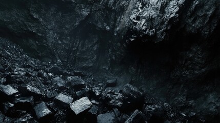 pile of natural black coal lumps  in a coal mine 