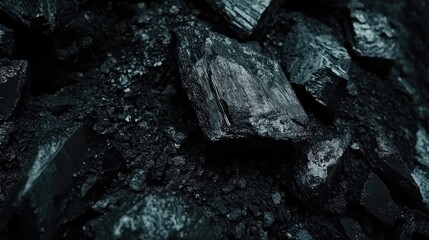 pile of natural black coal lumps  in a coal mine 