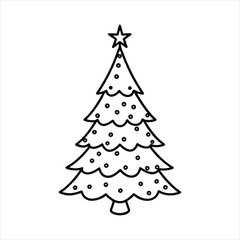 Fototapeta premium Christmas Tree vector illustration in black and white - Christmas tree lights Clipart Design 