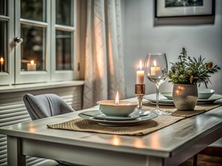 Fototapeta premium Happy Couple Dinner at Home - Minimalist Evening Dining Experience