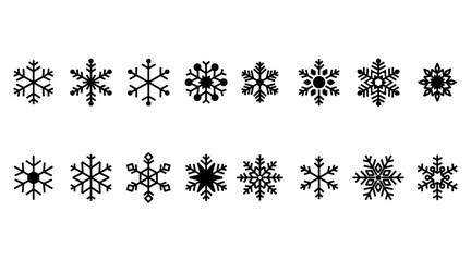 black and white crystal elements, set of snowflakes, set of black snowflakes