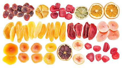 Dried fruit variety on black background, a colorful and healthy snacking option assortment