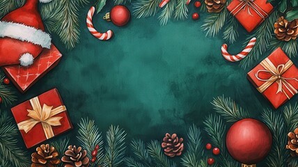 Watercolor Christmas set,Christmas decoration element,Surprise winter holiday realistic objects,Decoration elements for greeting cards banners,Merry Christmas and happy new year greeting concept.