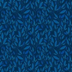Seamless Leaves, Branches Pattern on a Blue Background. Botanical Natural Textures for Fabric, Wallpaper, Packaging and Eco Design	