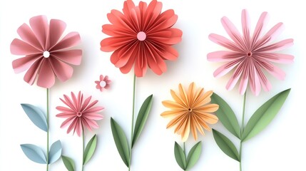 3D clipart representation of paper flowers featured on a clean white background