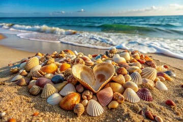 Heart-Shaped Seashell Arrangement: Nature's Treasures and Coastal Serenity