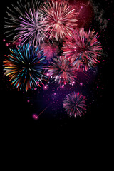 Vertical Abstract colored firework background with free space for text.
