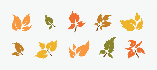 Fototapeta premium Vector Set of Fall Leaf Silhouette. Autumn Leaves of Plant and Trees Logo icons. Ecology, Environment, Nature Symbols.
