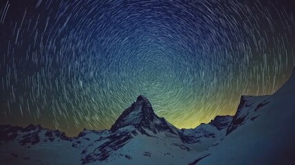 Fototapeta premium Stunning circular star trails over mountains in a time-lapse, capturing the wonder and complexity of the night sky