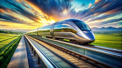 Obraz premium High-Speed Maglev Hyperloop Train in Glass Tube - Futuristic Macro Photography of Monorail Technology