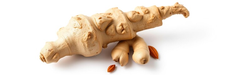 Fototapeta premium Fresh ginger root isolated on white background with shadow, isolated, cooking, root