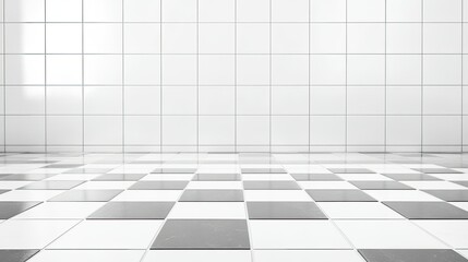 White tile wall  checkerboard pattern background  bathroom. Ceramic brick wall and mosaic tile floor background in bathroom.