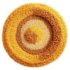 Kasha Mandala golden buckwheat grains arranged in a hypnotic circular composition steam delicately swirling