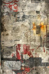 Fototapeta premium Vertical Artistic interpretation of urban decay and renewal with abstract graffiti-style motifs.