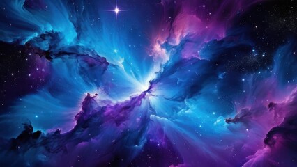 Obraz premium A stunning cosmic scene featuring vibrant swirls of purple, blue, and pink nebulae, illuminated by distant stars. Perfect for space enthusiasts and digital art lovers