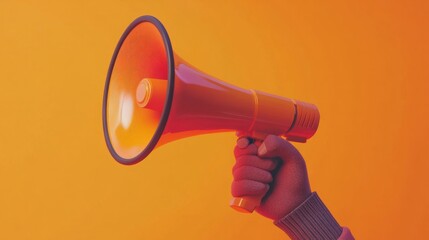 hand with megaphone against orange background