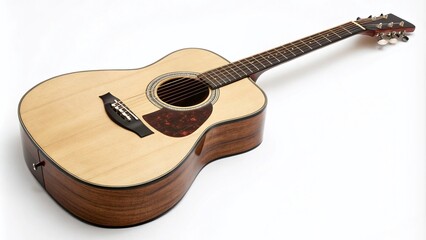 Obraz premium Isolated Acoustic Guitar on White Background - Perfect for Music and Art Projects, Stock Images, and Creative Designs