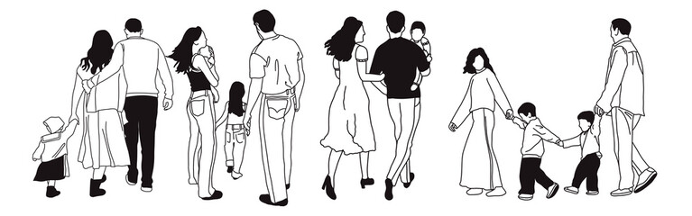 Hand-drawn doodle family icon set. Outline family clipart. Hand-drawn black art.