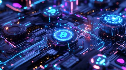 futuristic banner with digital elements representing blockchain technology 