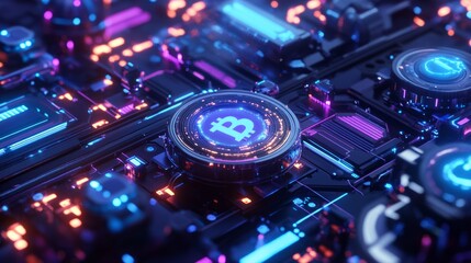 futuristic banner with digital elements representing blockchain technology 