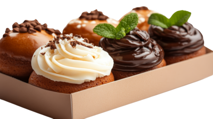 Box of delicious chocolate cupcakes with fresh mint sprinkles, a sweet treat for any occasion